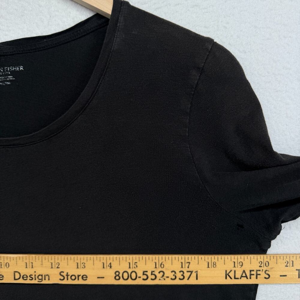 EILEEN FISHER Top PM Slub Organic Cotton Jersey Scoop Neck Long Sleeve Black - Picture 9 of 12